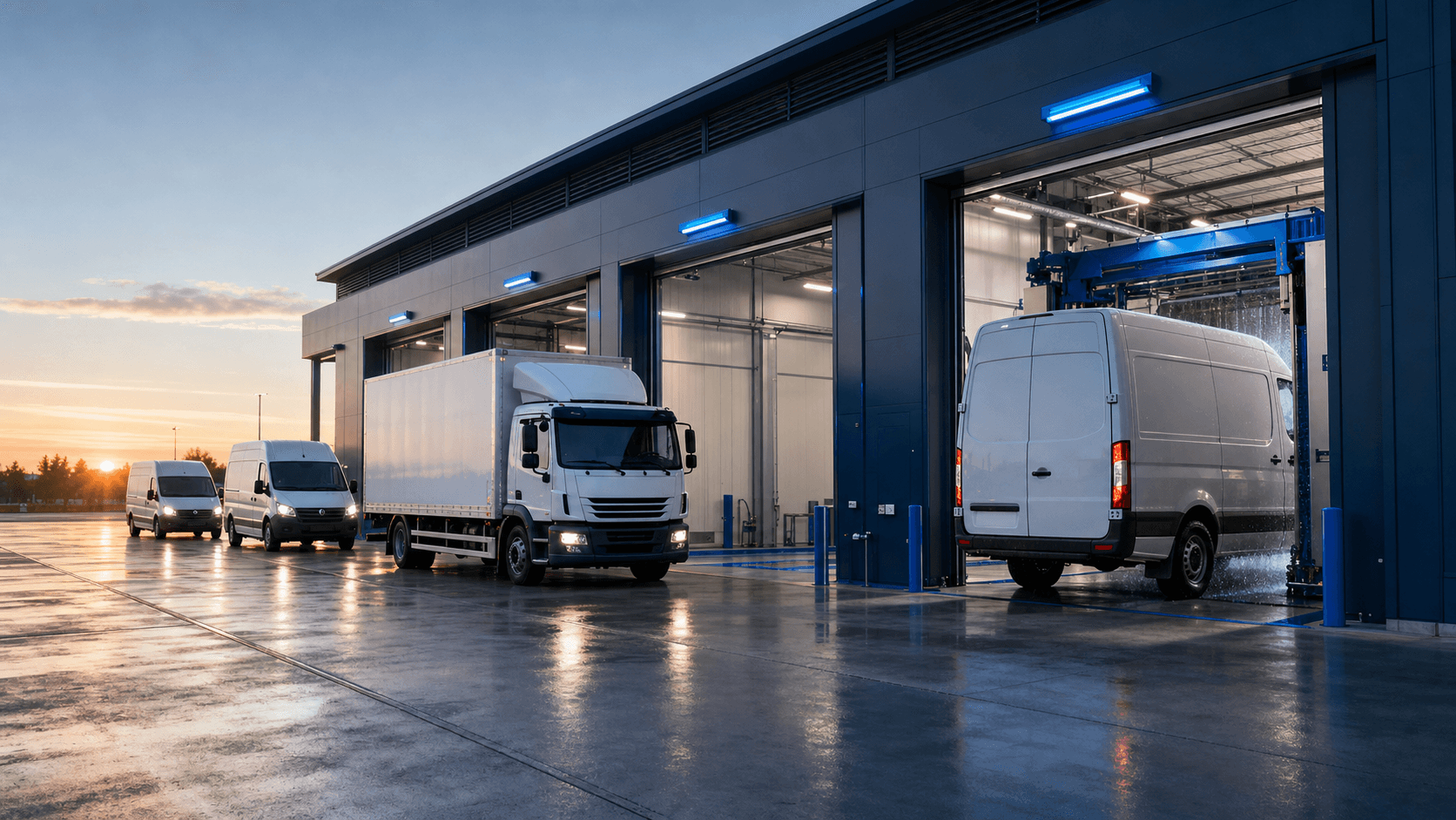 Concept rendering of commercial vans and a box truck at Big Bay Wash